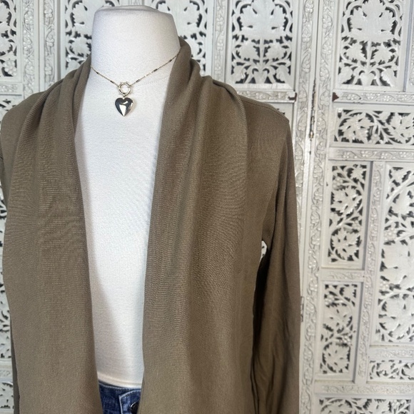 Athleta Brown Ribbed Stretchy Knit Flowy Open Front Long Sleeve Cardigan Sz XS - Picture 2 of 8